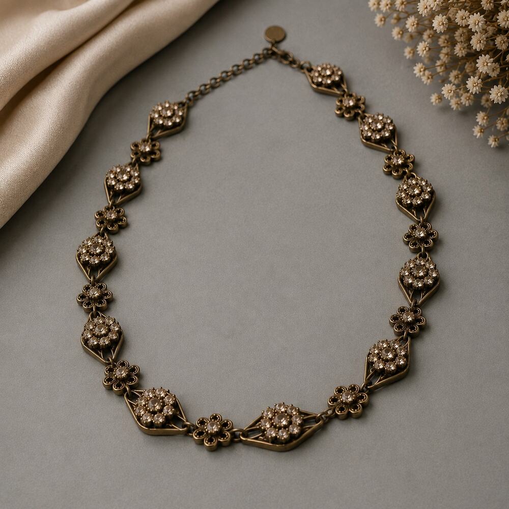 Vintage Kenny Ma San Francisco Crystal Flower Necklace 16.5" Adjustable